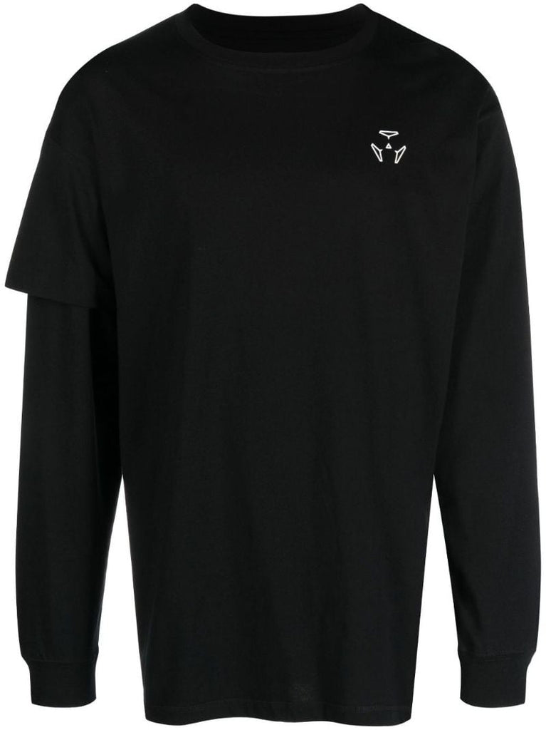Black Graphic Print Long Sleeved Cotton T-shirt