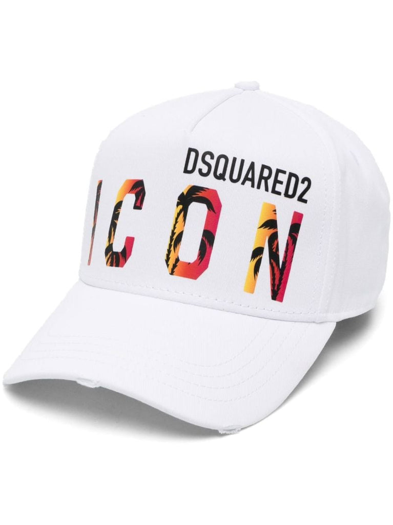 White Logo Print Cotton Cap