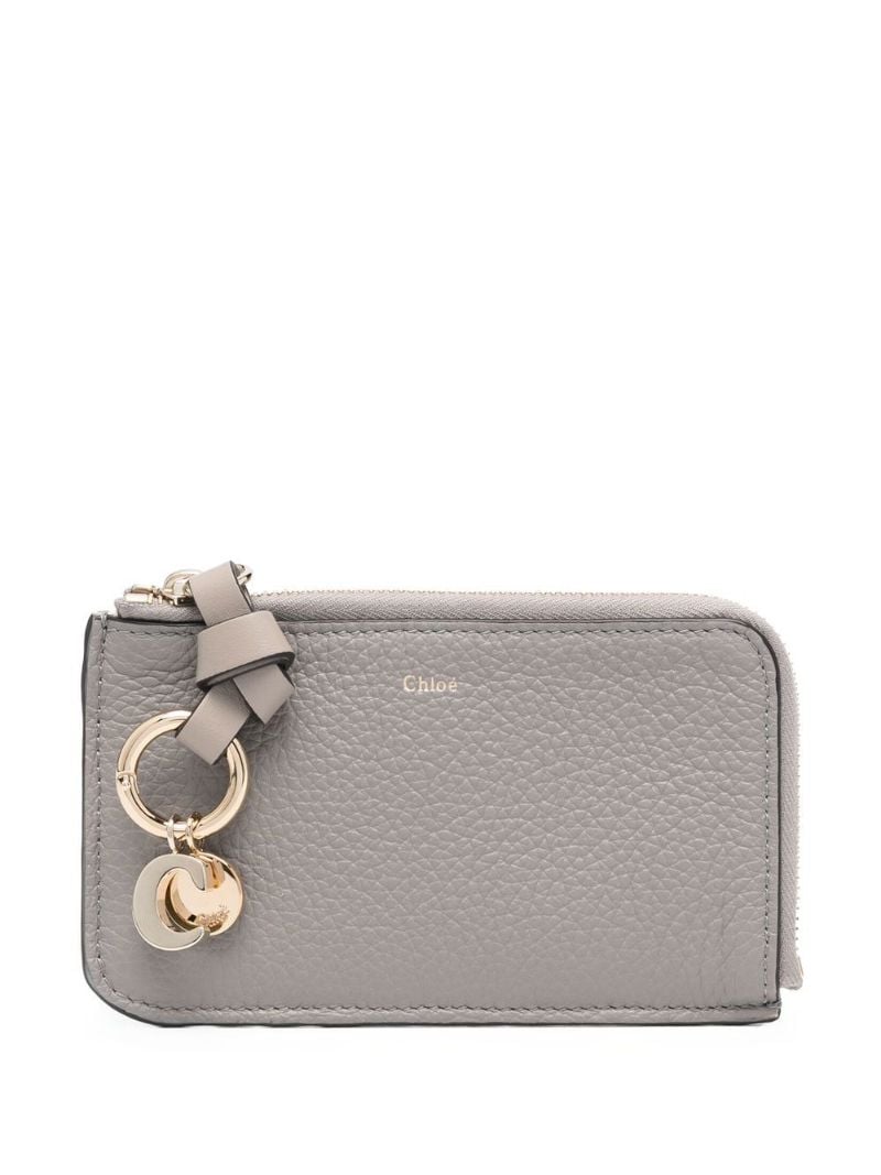 Grey Alphabet Logo Charm Leather Cardholder