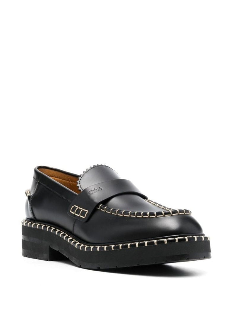 Black Noua Topstitched Leather Loafers