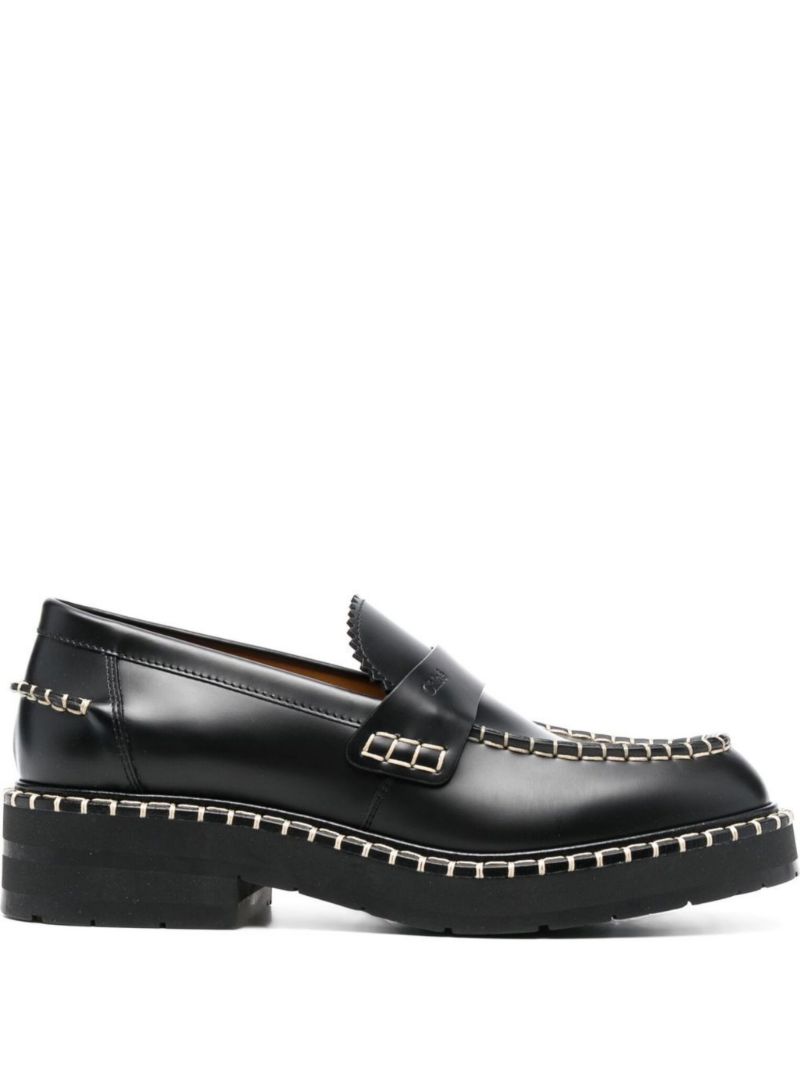 Black Noua Topstitched Leather Loafers