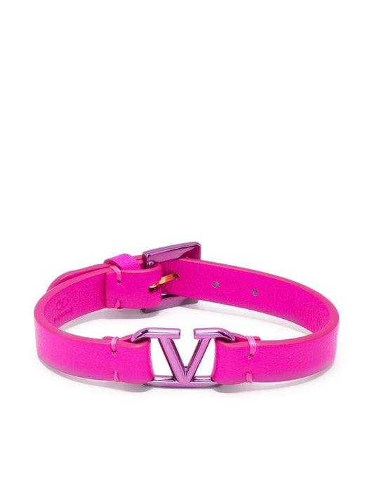 Pink Vlogo Signature Leather Bracelet