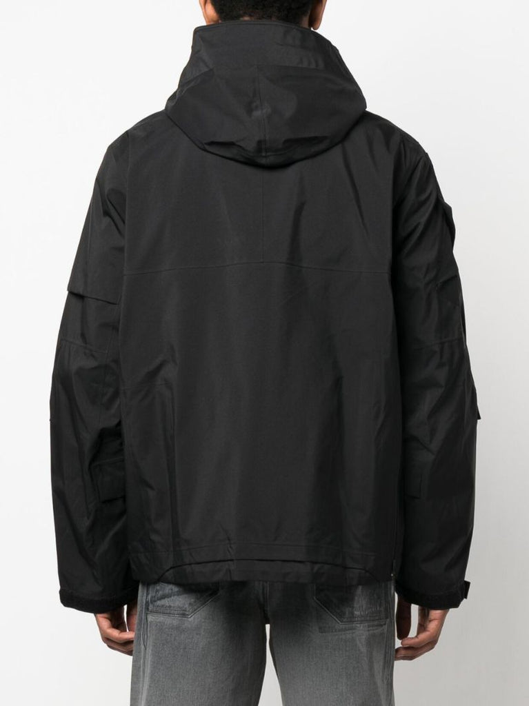 Black Grosgrain Panel Hooded Jacket