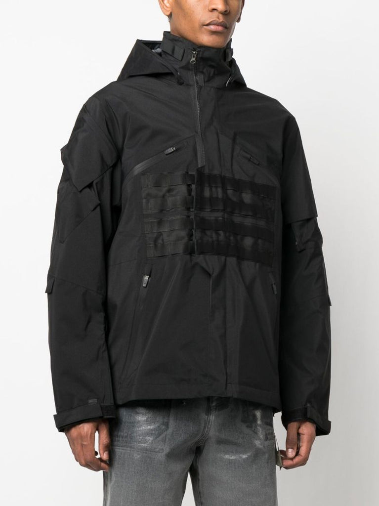 Black Grosgrain Panel Hooded Jacket