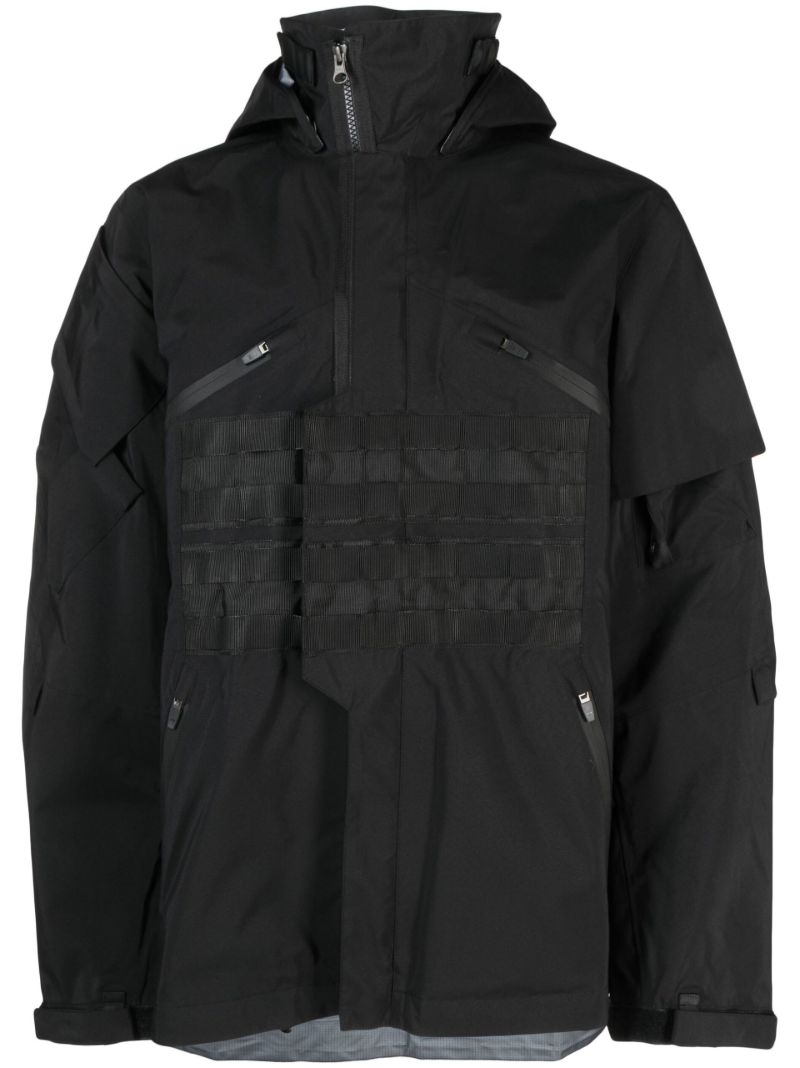 Black Grosgrain Panel Hooded Jacket