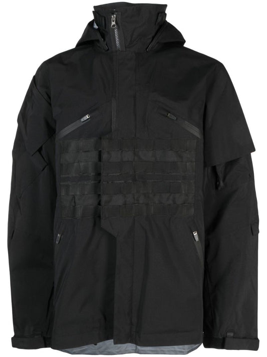 Black Grosgrain Panel Hooded Jacket