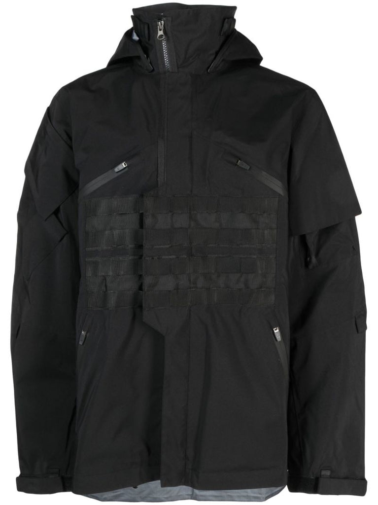 Black Grosgrain Panel Hooded Jacket