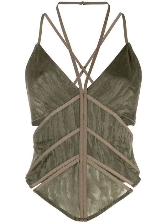 Green Camoflage Print Lace Camisole Top