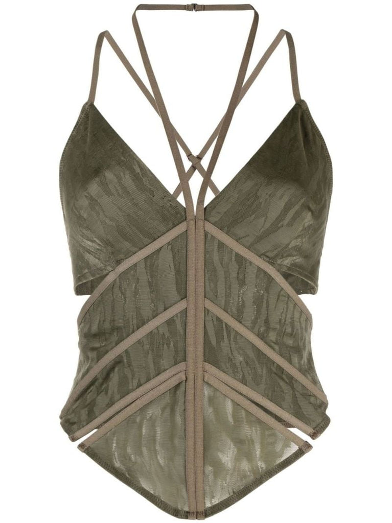 Green Camoflage Print Lace Camisole Top