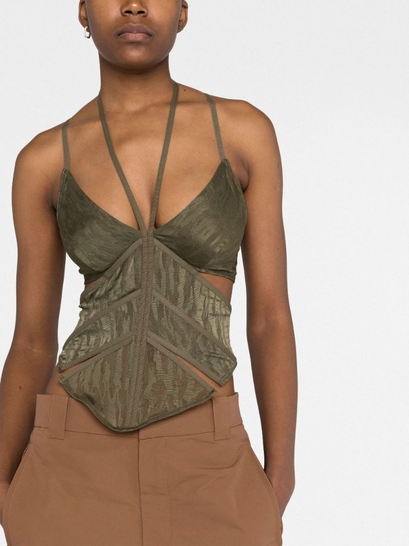 Green Camoflage Print Lace Camisole Top