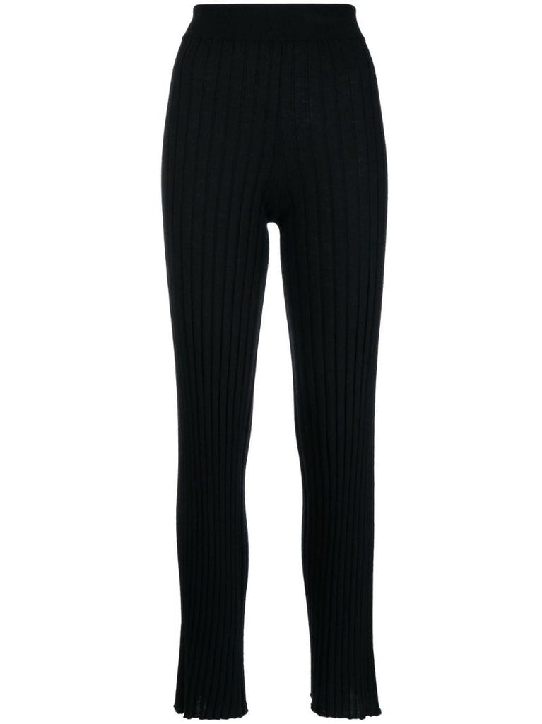 Black Ribbed Cashmere Trousers