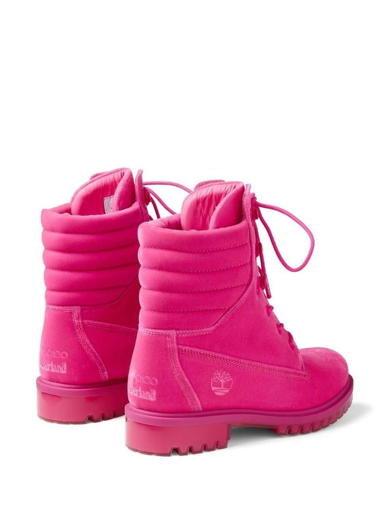 X Timberland Pink Padded Velvet Ankle Boots