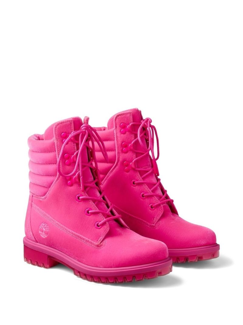 X Timberland Pink Padded Velvet Ankle Boots
