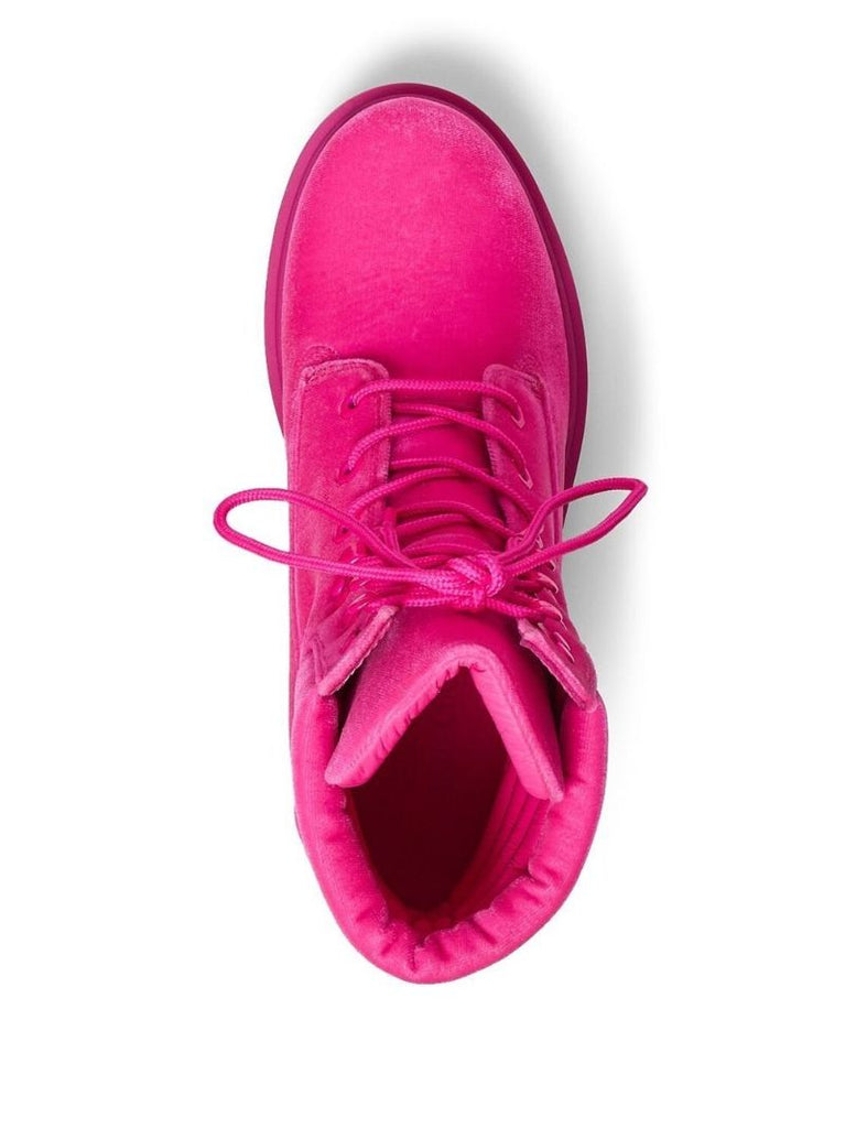 X Timberland Pink Padded Velvet Ankle Boots