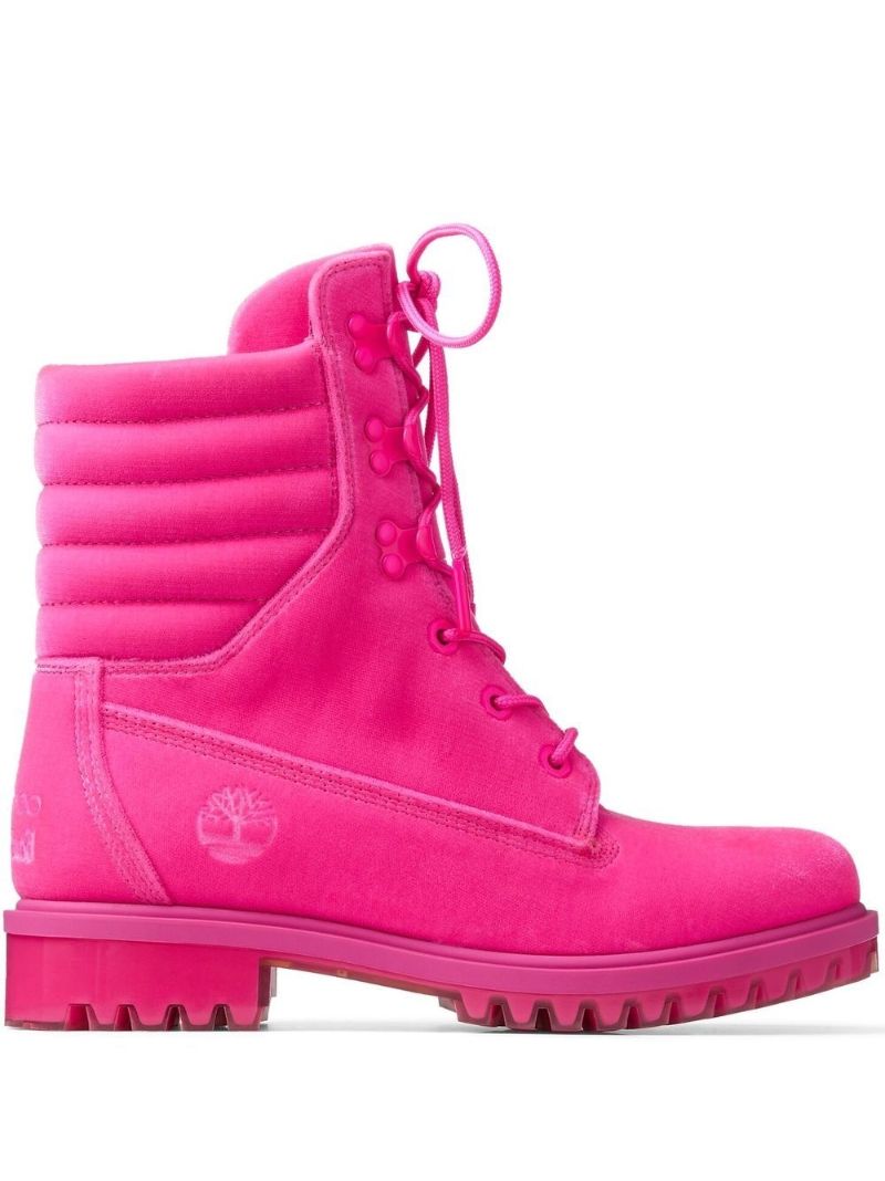 X Timberland Pink Padded Velvet Ankle Boots