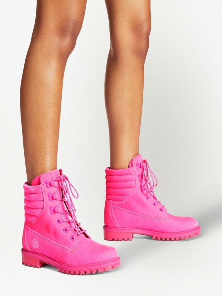 X Timberland Pink Padded Velvet Ankle Boots