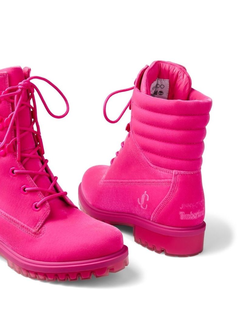 X Timberland Pink Padded Velvet Ankle Boots