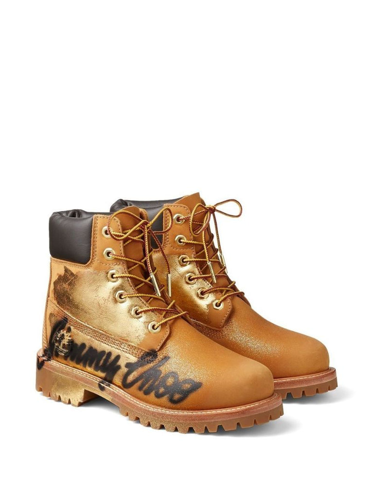X Timberland Brown Graffiti Leather Ankle Boots