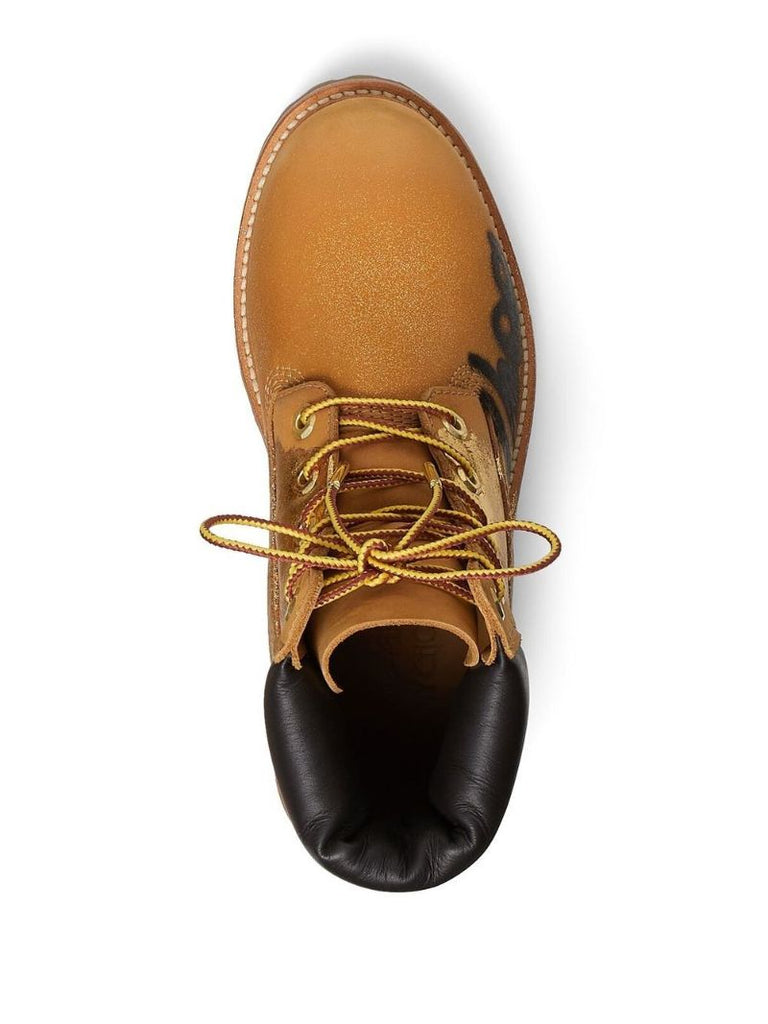 X Timberland Brown Graffiti Leather Ankle Boots
