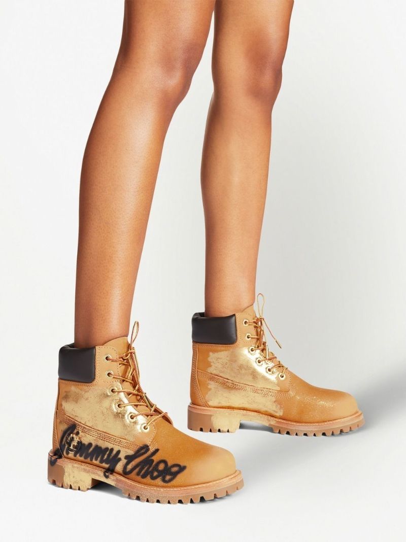X Timberland Brown Graffiti Leather Ankle Boots