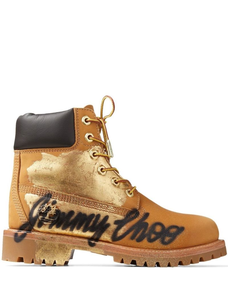 X Timberland Brown Graffiti Leather Ankle Boots