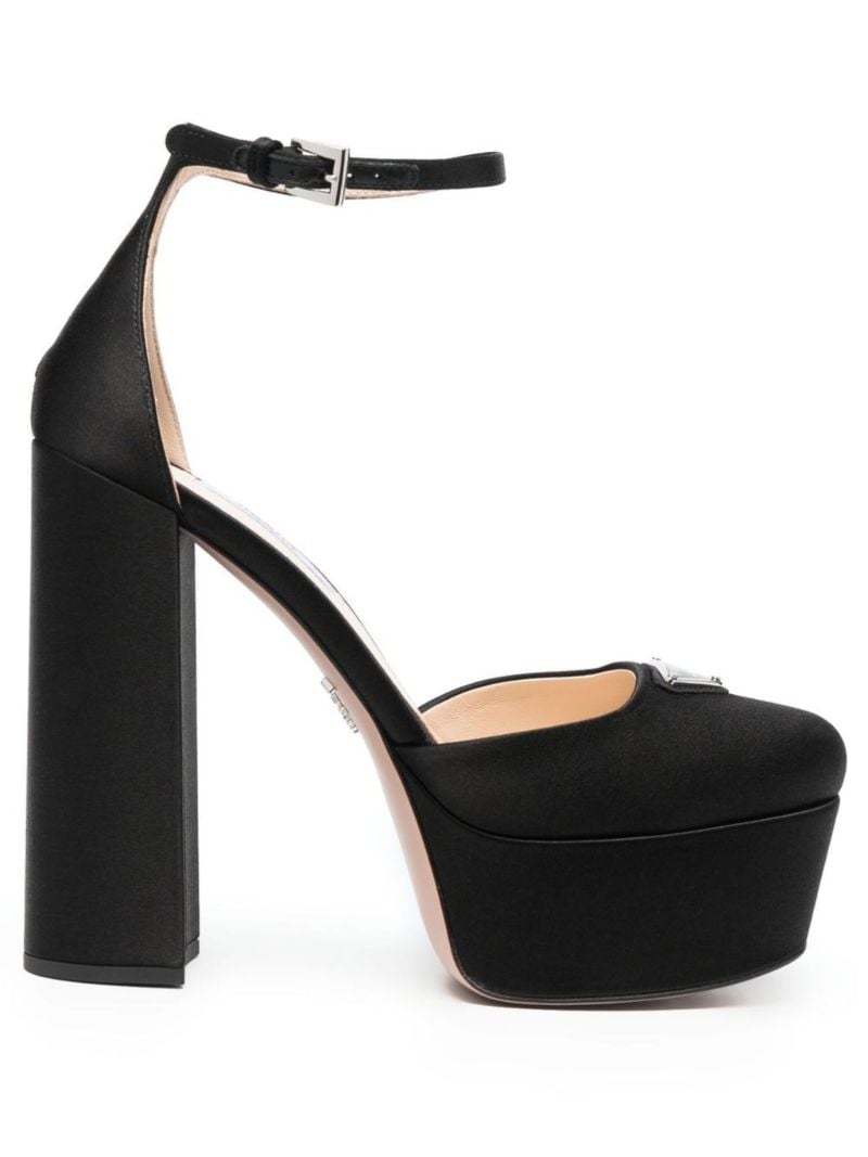 Black Logo 135 Satin Platform Pumps