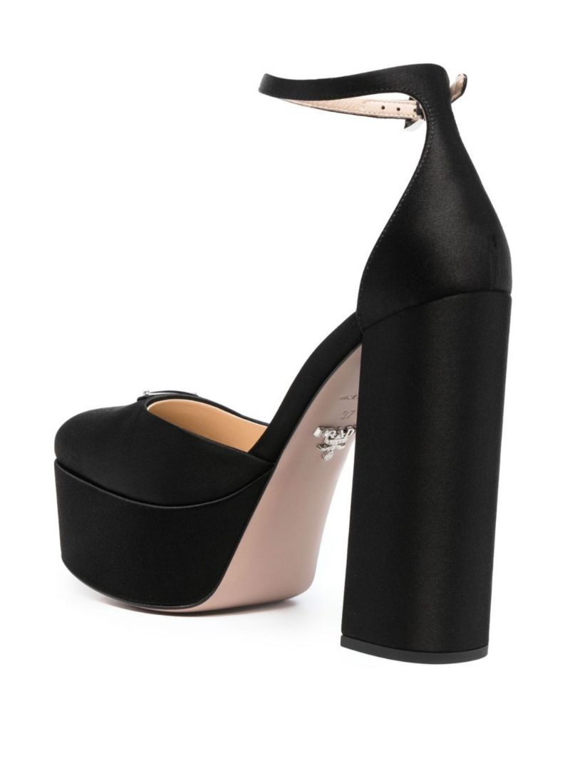Black Logo 135 Satin Platform Pumps
