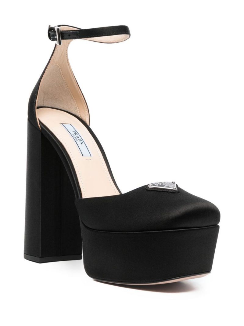 Black Logo 135 Satin Platform Pumps