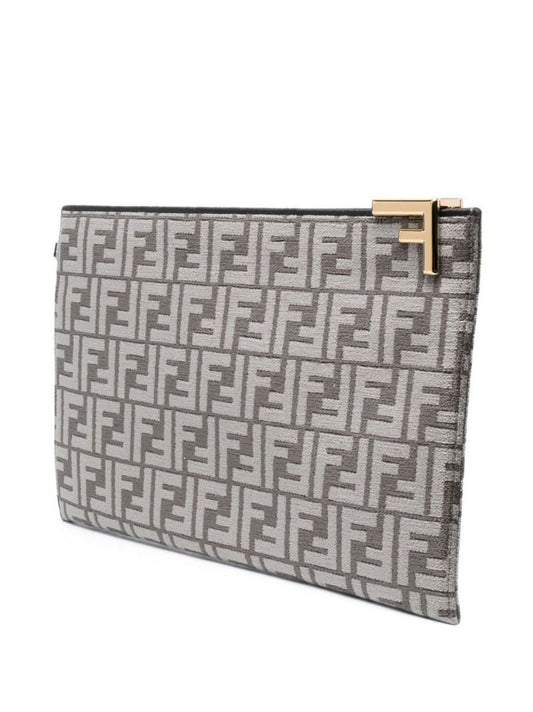 Grey Ff Jacquard  Logo Clutch Bag