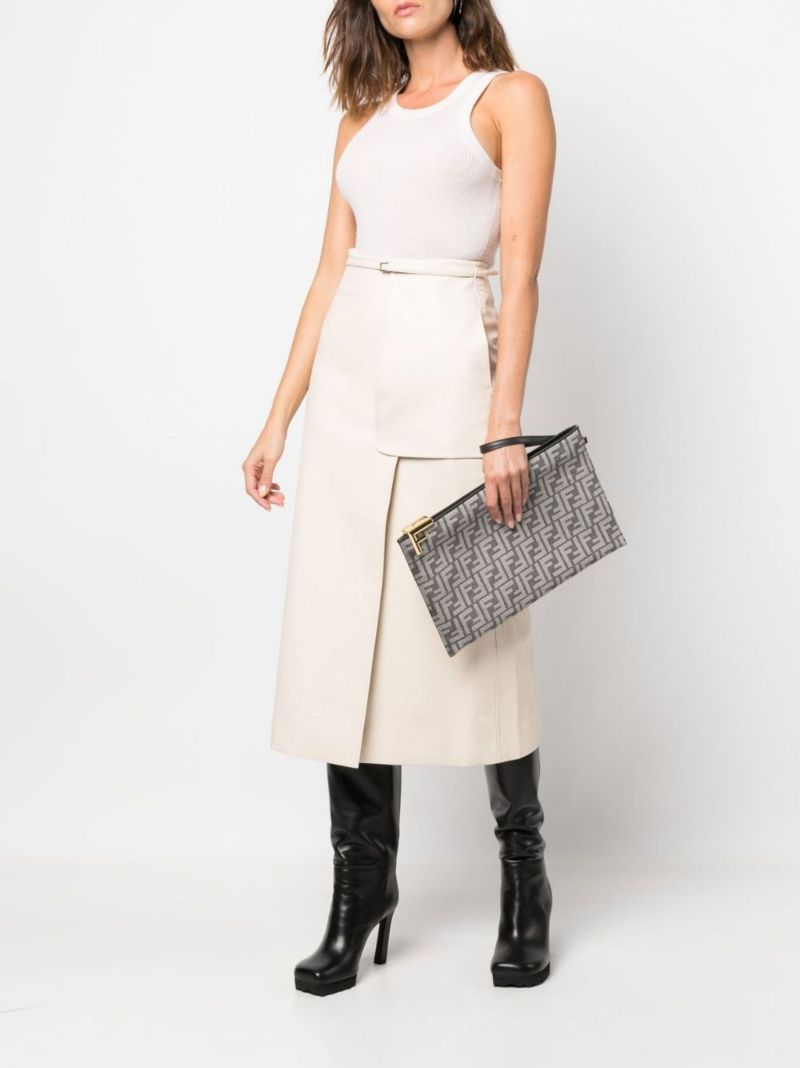 Grey Ff Jacquard  Logo Clutch Bag