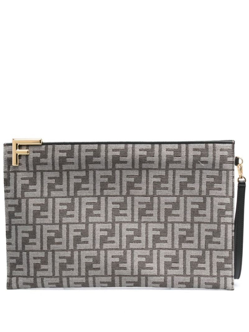 Grey Ff Jacquard  Logo Clutch Bag
