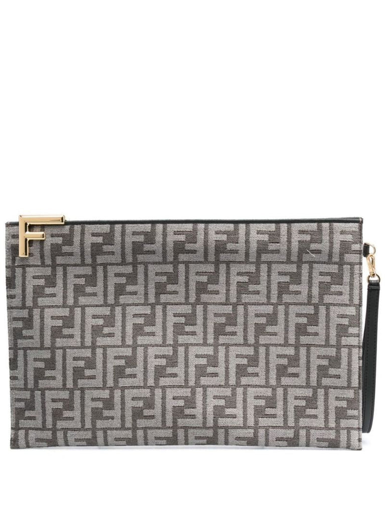Grey Ff Jacquard  Logo Clutch Bag