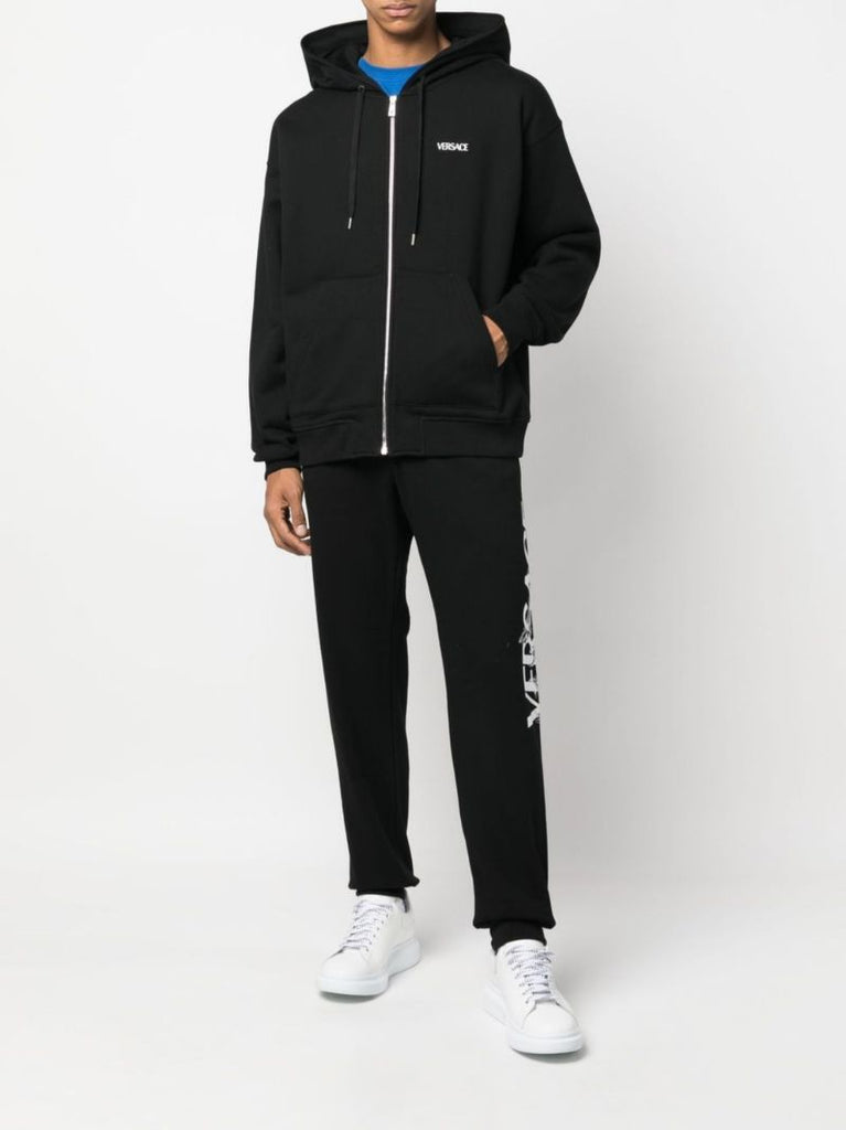 Black Logo Print Cotton Track Pants