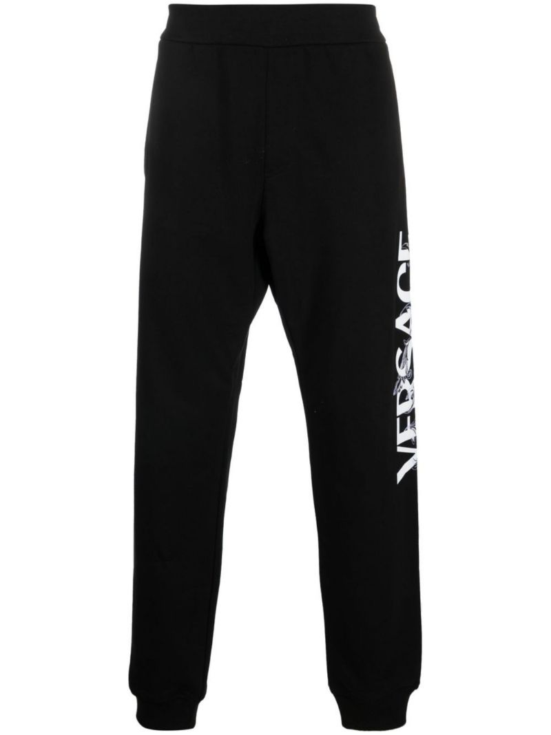 Black Logo Print Cotton Track Pants