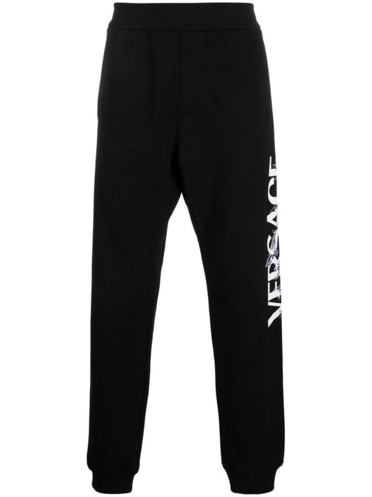 Black Logo Print Cotton Track Pants