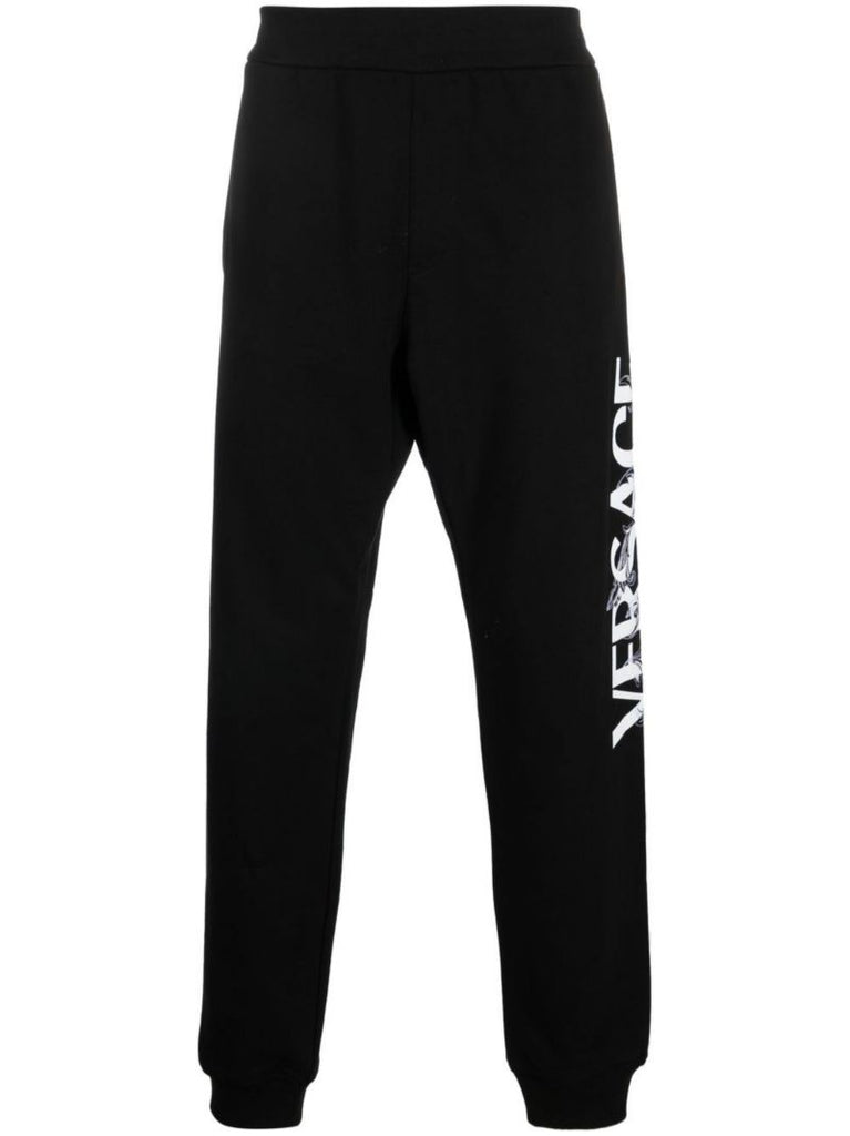 Black Logo Print Cotton Track Pants
