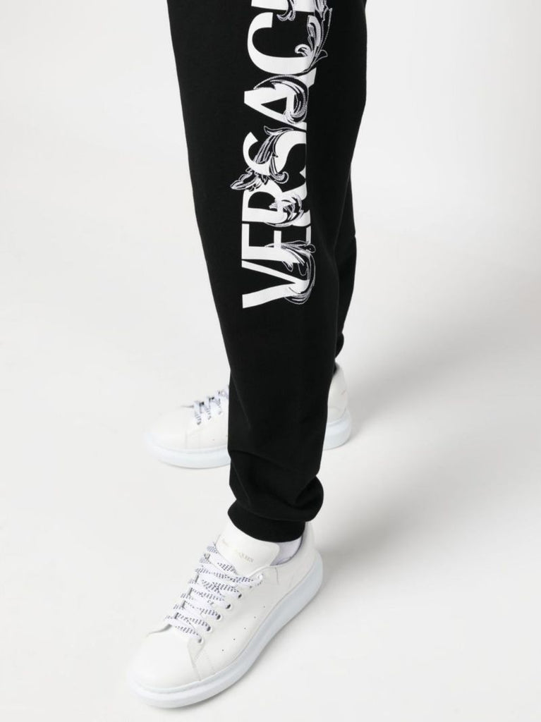 Black Logo Print Cotton Track Pants