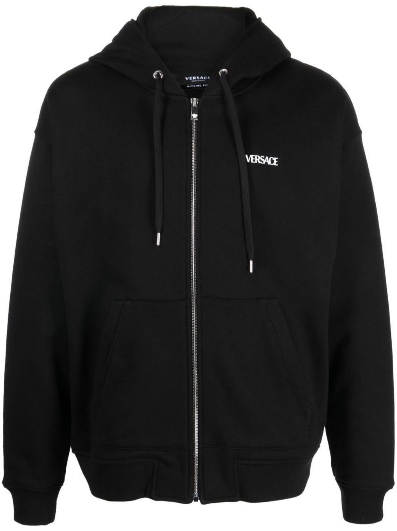 Black Logo Print Zip-up Hoodie