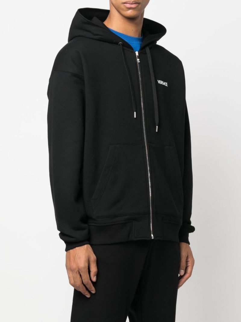 Black Logo Print Zip-up Hoodie