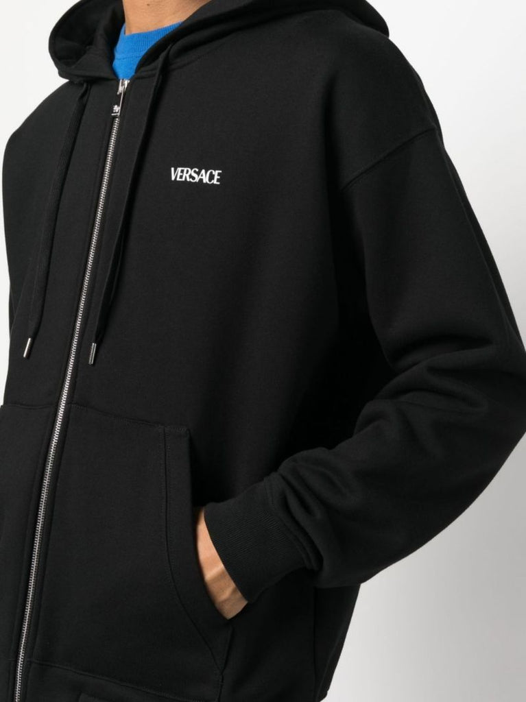 Black Logo Print Zip-up Hoodie