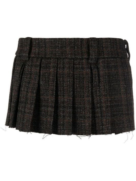 Black Pleated Tartan Virgin Wool Mini Skirt
