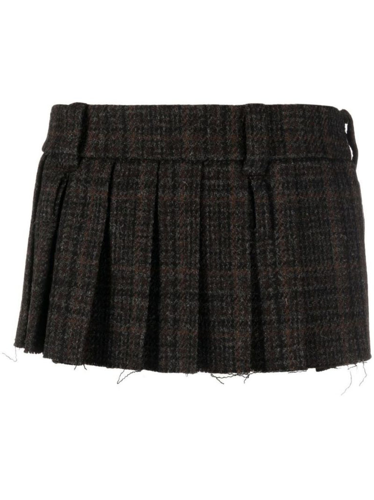 Black Pleated Tartan Virgin Wool Mini Skirt