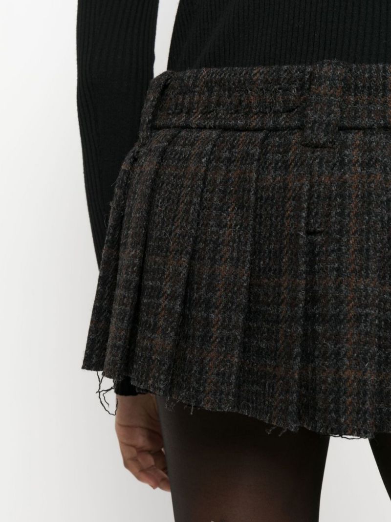 Black Pleated Tartan Virgin Wool Mini Skirt