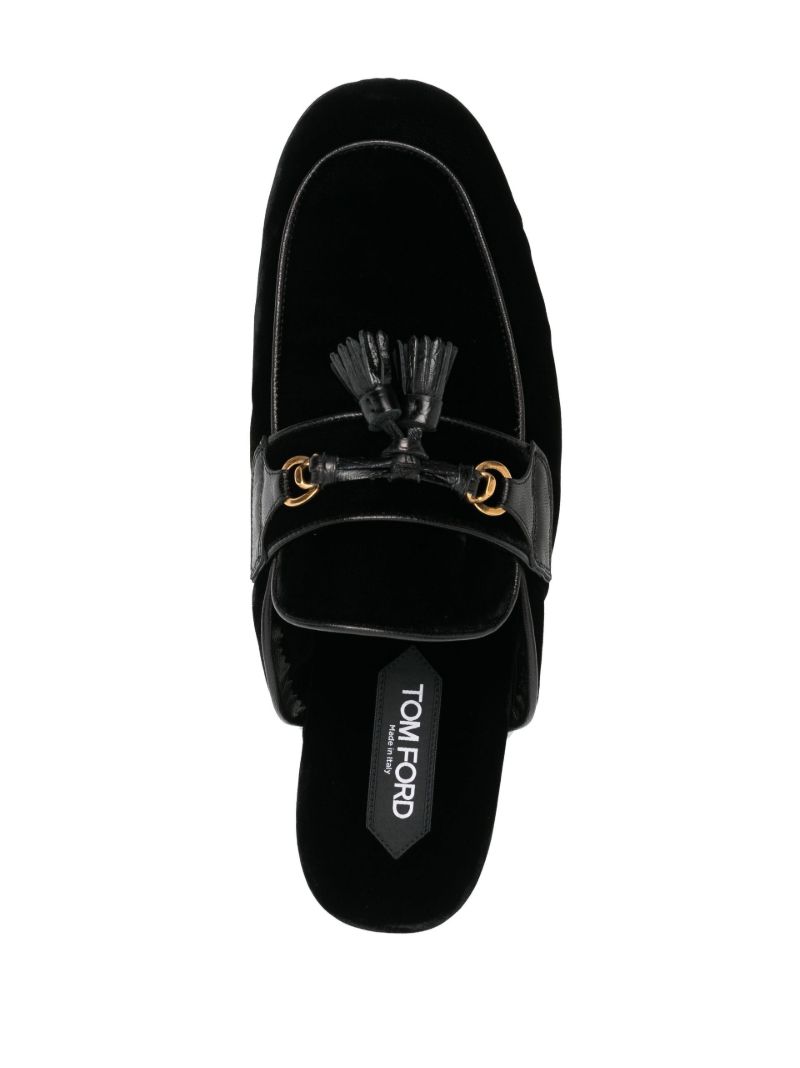 Black Tassel Trim Velvet Slippers