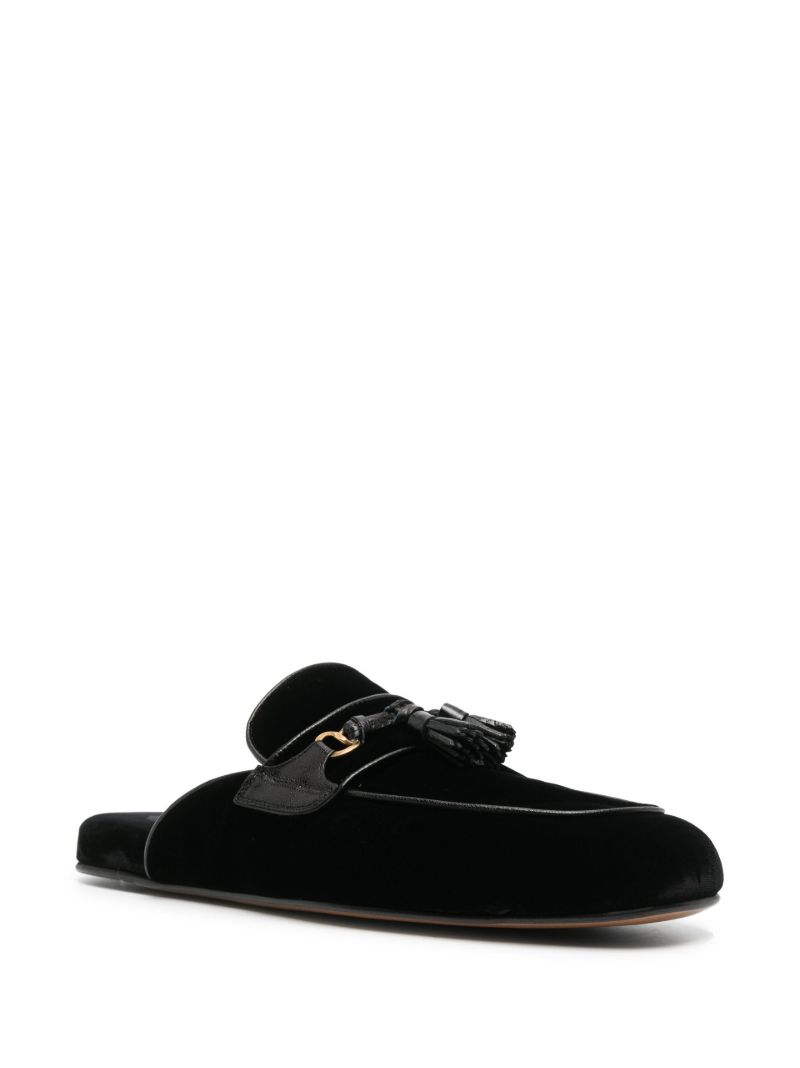 Black Tassel Trim Velvet Slippers