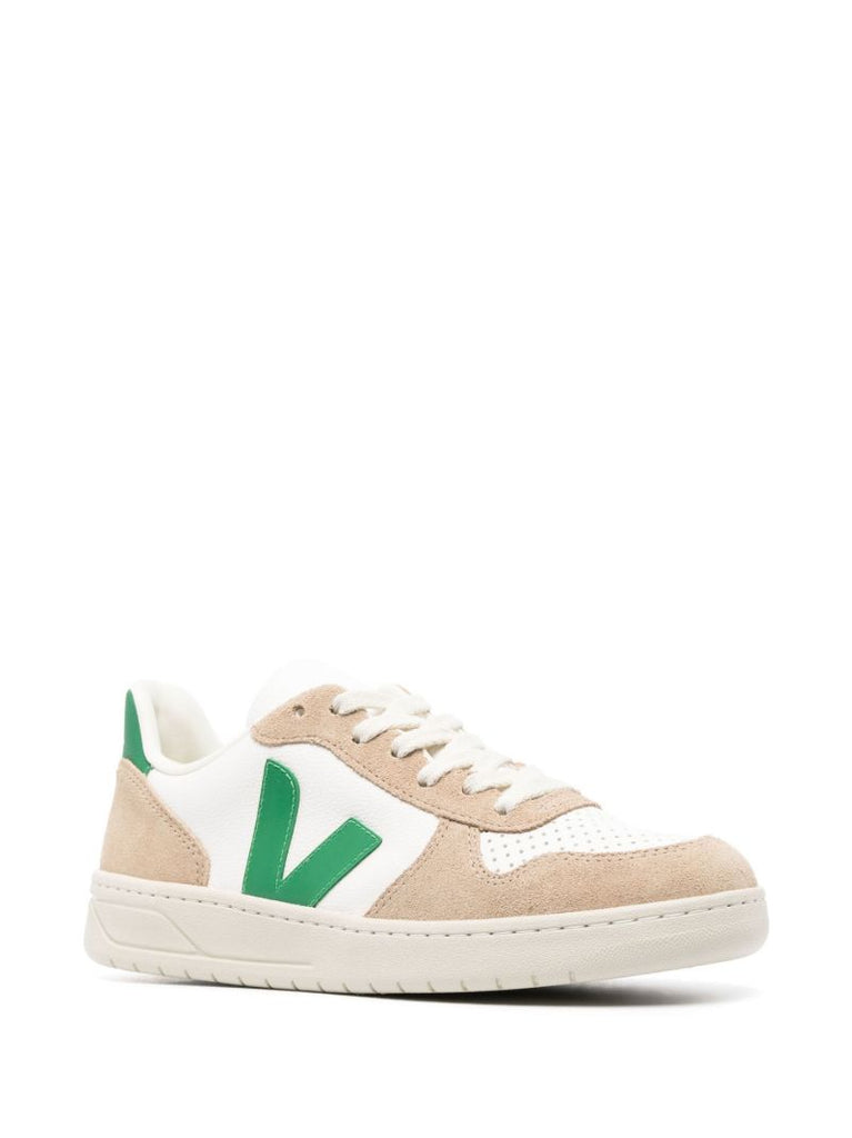 Neutral V-10 Logo Patch Leather Sneakers