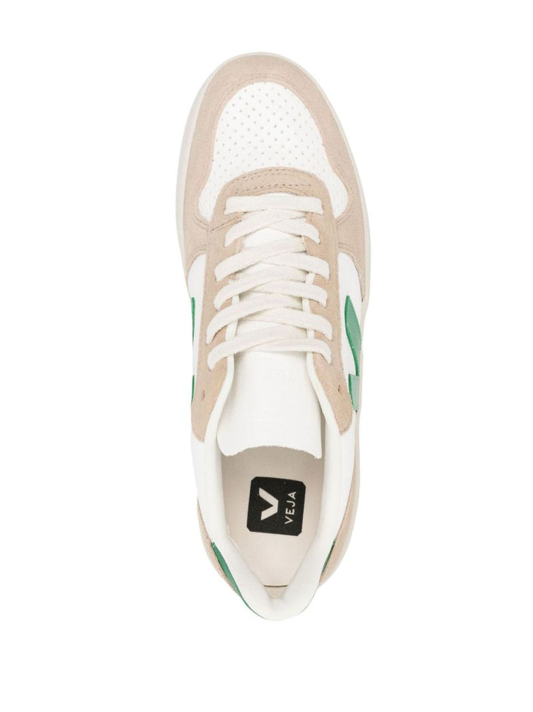Neutral V-10 Logo Patch Leather Sneakers