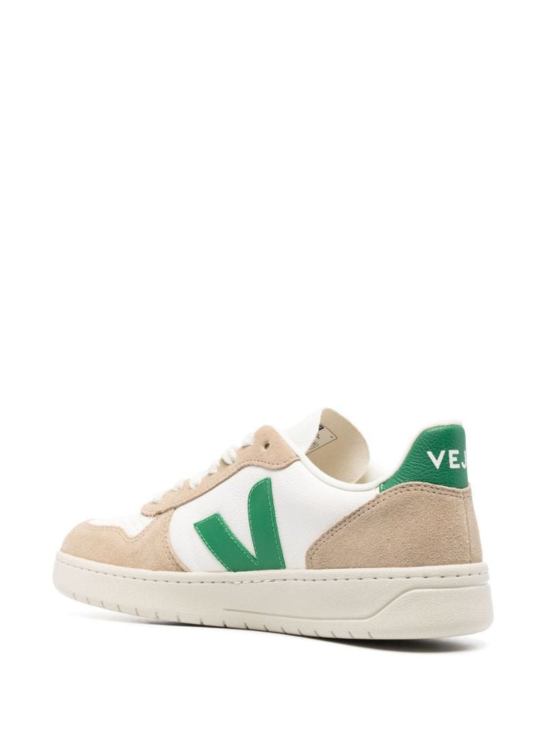 Neutral V-10 Logo Patch Leather Sneakers