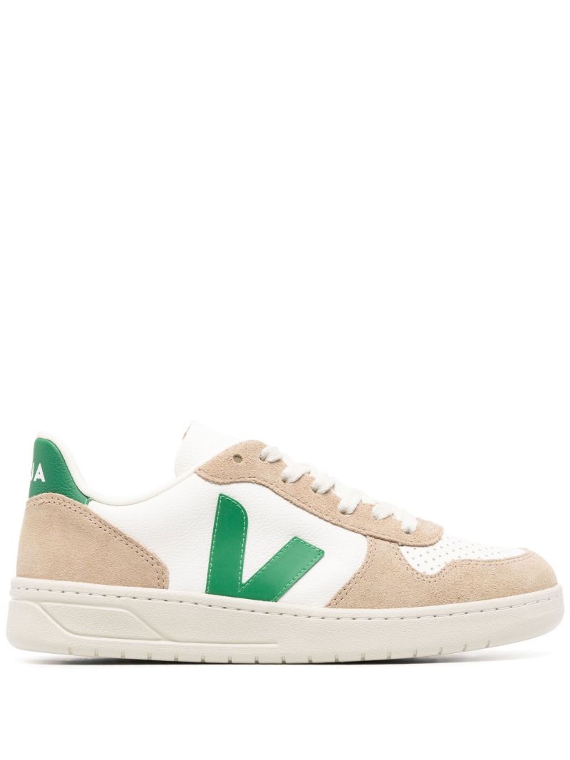Neutral V-10 Logo Patch Leather Sneakers