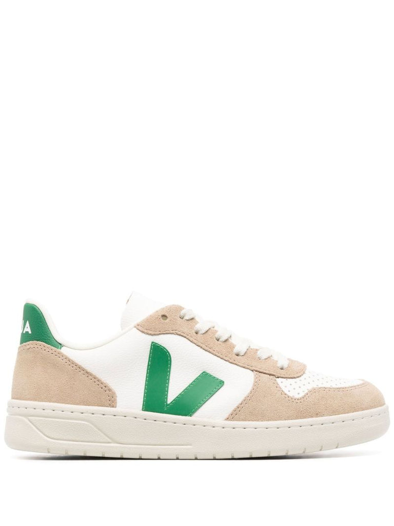 Neutral V-10 Logo Patch Leather Sneakers